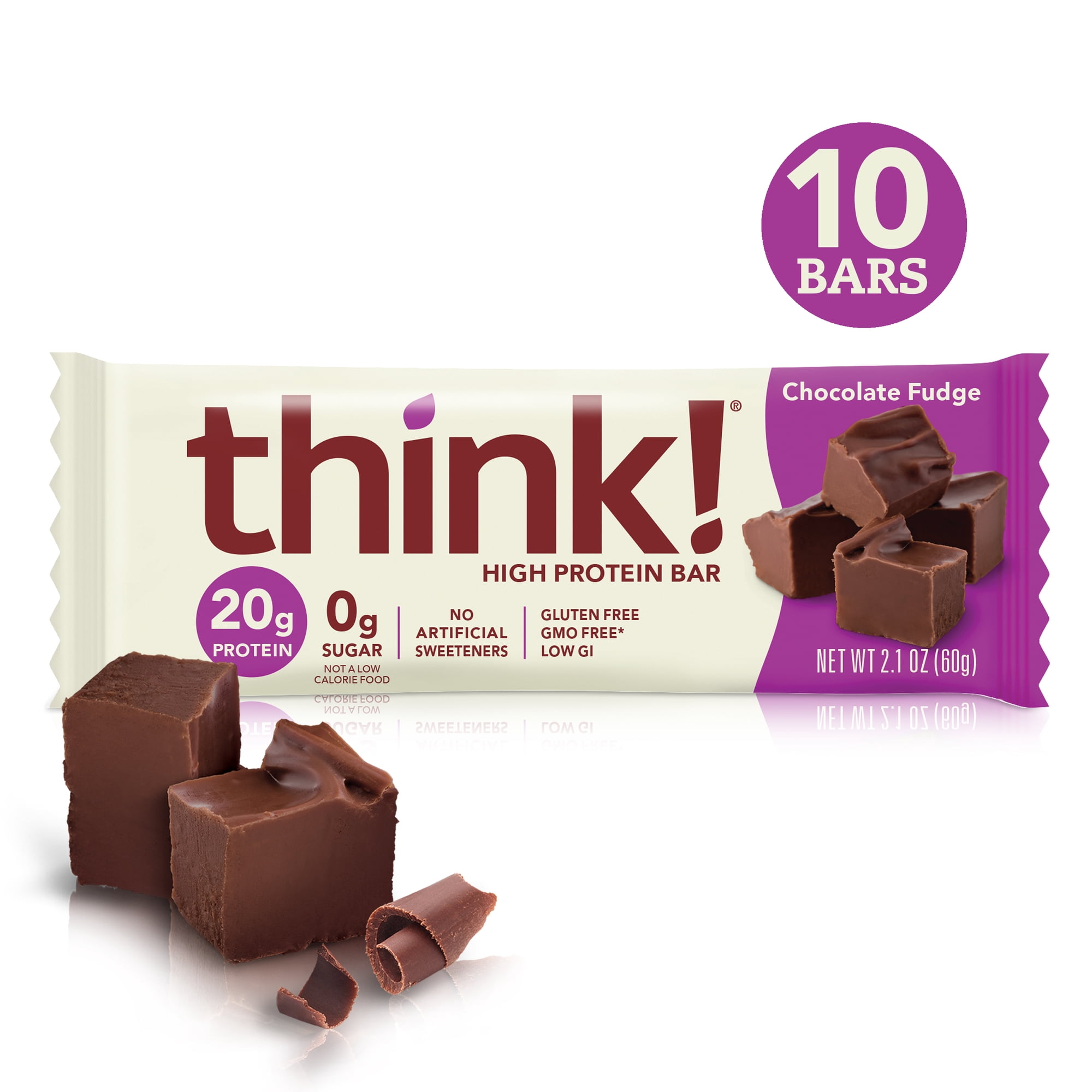 think! High Protein Bars, Chocolate Fudge 2.1 oz Bar, 10 Count