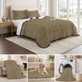 thumbnail image 6 of Twin Quilt Set 68''x86'', Vintage Brown Lightweight Bedspread Coverlet Set with 2 Pillow Shams, Farmhouse Retro Dark Solid Color Linen Texture Breathable All Season Quilt Bedding for Dorm/Bedroom, 6 of 9