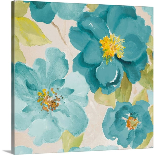 Great BIG Canvas "Teal Floral Delicate I" Canvas Wall Art
