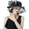 thumbnail image 3 of Big Brim Hat Organza Hats Summer Beach Cap Tea Party Wedding Fascinator Church Hats, 3 of 5