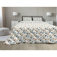 thumbnail image 1 of Dog Comforter & Sham Bedding Set, Funny Dogs Flying with Food Bowl and Bones Pets Companion Illustration, 3 pcs Duvet Set Microfiber Filling Quilt, 5 Sizes, Slate Blue Ginger, by Ambesonne, 1 of 4