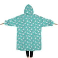 thumbnail image 2 of Oversized Wearable Blanket Hoodie,Light Blue Cartoon Unicorn Pattern Sherpa Blanket Hoodie with Super Pockets,Super Warm Fuzzy Pullover for Women & Men, 2 of 6
