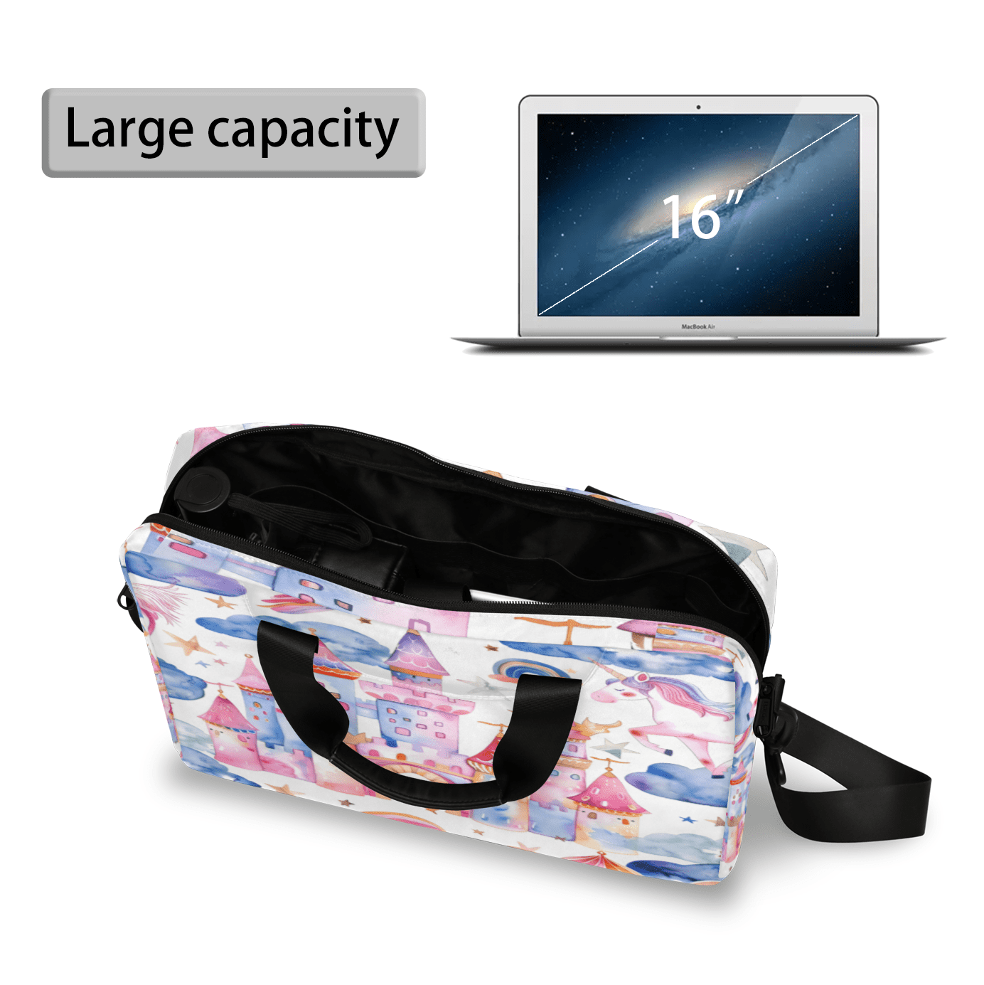 Herdesigns Unicorn Castle Rainbow Laptop Bag for Women Men, Computer Case Briefcase Messenger Bags, 15-15.6 inch Laptop Sleeve Shoulder Bag