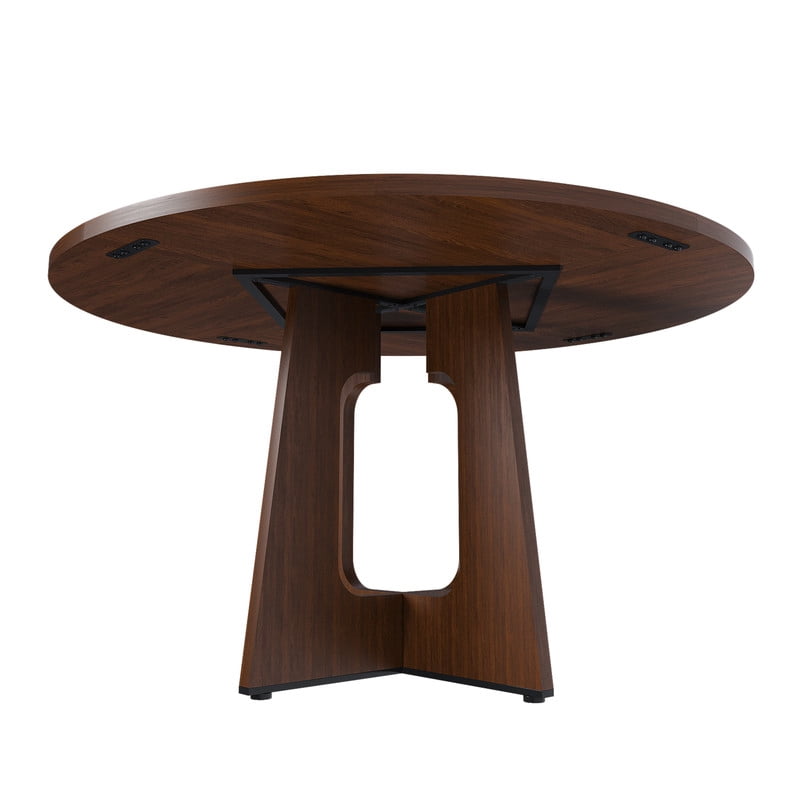 Accent Spliced Design Tabletop Round Dining Table for 4, Farmhouse Indoor Kitchen Table with Cross Base & Adjustable Foot Pads
