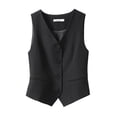 thumbnail image 2 of Xioeram Women Formal Vest V Neck Single-breasted Sleeveless Cardigan Solid Color Loose OL Commute Office Wear Waistcoat Lady Coat, 2 of 8
