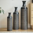 thumbnail image 4 of CQSXDA Decorative Metal Vases Set of 3 Tall with Textured Pattern for Modern Home Decor, Flower Vases for Living Room, Black, 4 of 12