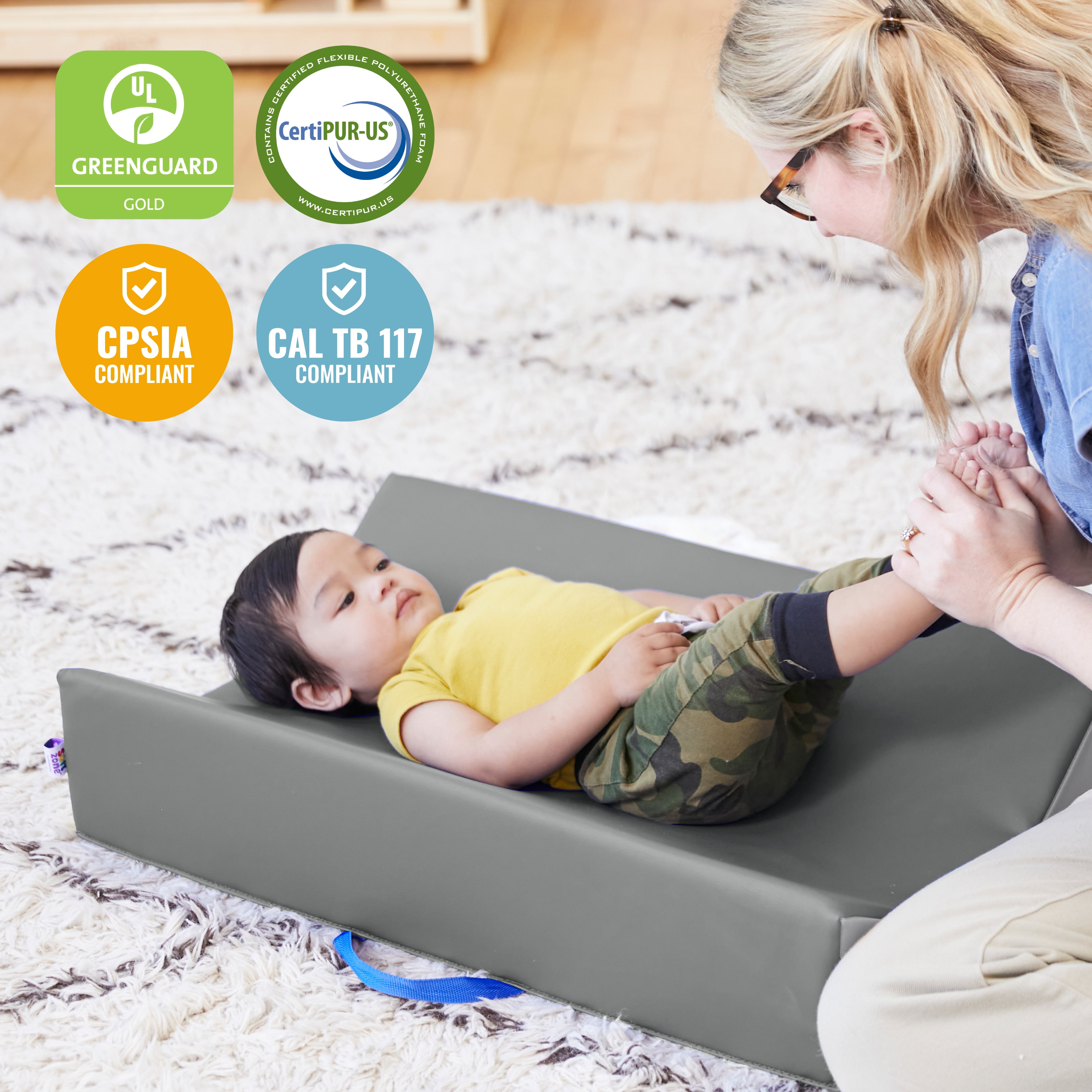 ECR4Kids SoftZone Baby Changing Pad with Carrying Handle, Newborn Essentials, Grey/Light Grey