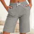 thumbnail image 2 of Summer Pants for Women,Womens Casual Summer Shorts Bermuda Wide Leg Knee Length Elastic Waisted Lightweight Comfy Lounge Short with Pocket, 2 of 7