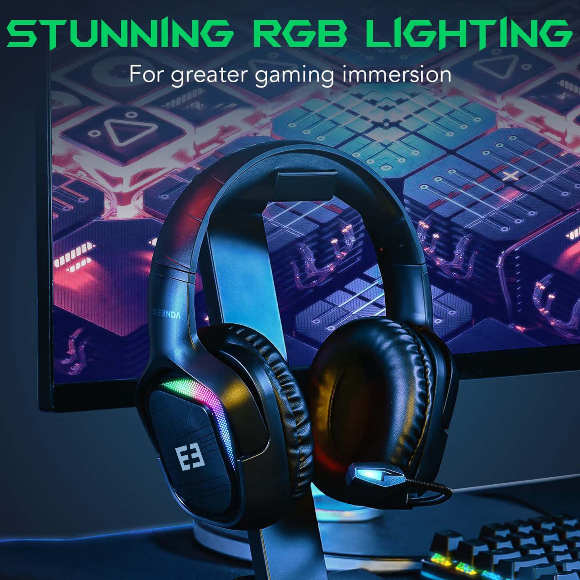 Seenda Wireless Gaming Headset, PS4 Headset with Stereo Sound for PC PS4 PS5 Xbox One Mac Switch Laptop