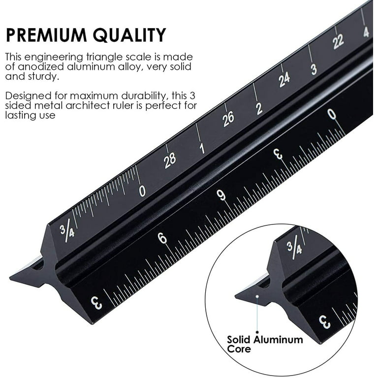 12 Inch Architectural Scale Ruler, YXQUA Laser-Etched Aluminum Architectural  Triangular Scale Ruler for Construction, Students, Draftsman, Architects  Scale Ruler Set - Yahoo Shopping