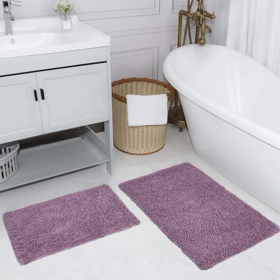 Home Weavers Fantasia Bath Rug 100% Cotton Non-Slip Bathroom Rug Set Machine Washable Bath Rug-21"x34", Bathroom Rug- 24"x40", Purple Color 2 Piece Bath Rug set