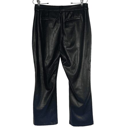 Avec Les Filles BLACK Women's Faux Leather Flare Crop Pants, US Medium