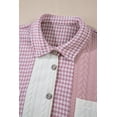 thumbnail image 3 of I AM A FASHION JUNKY Pink Houndstooth Color Contrast Textured Patchwork Loose Shacket (Pink, 2XL, 100%Polyester), 3 of 11