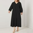 thumbnail image 4 of ZANZEA Women V-Neck Long Sleeve Flare Swing Holiday Party Kaftan Loose Maxi Long Dress Plus, 4 of 9