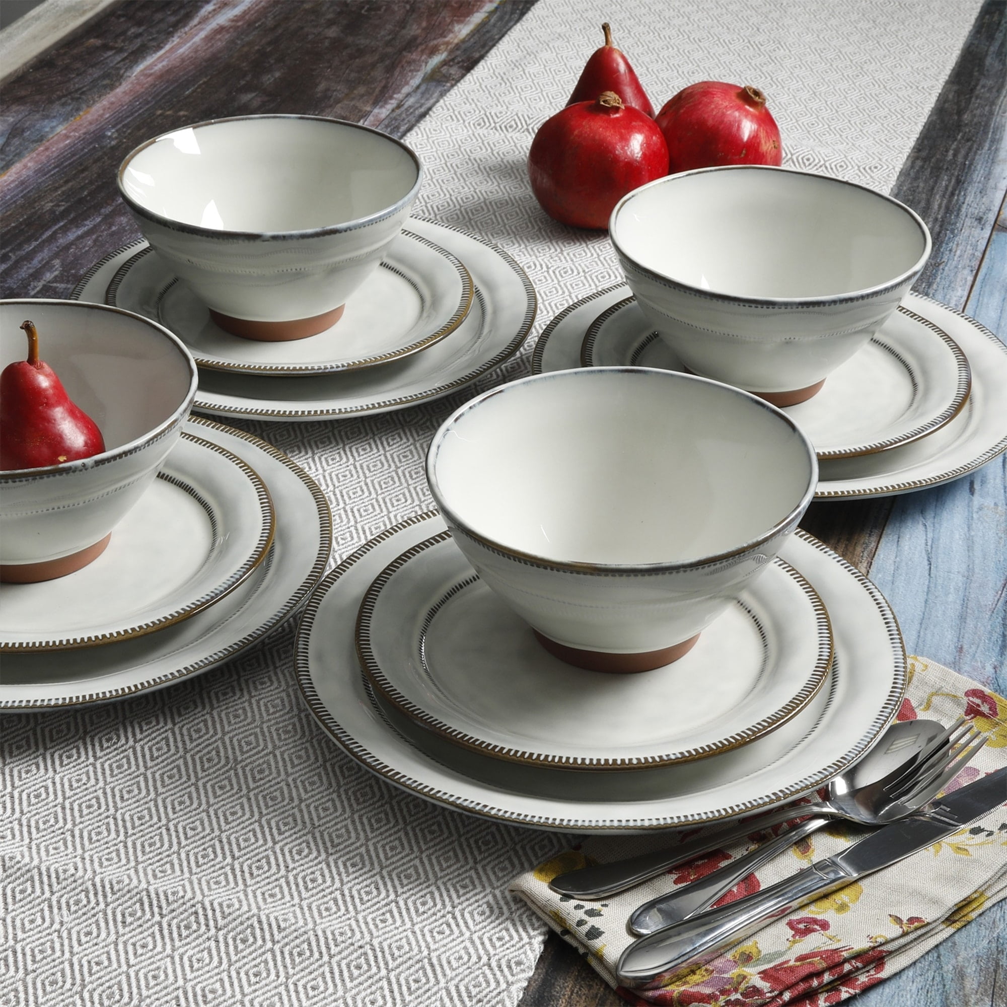 Gibson Elite Terranea 12 Piece Terracotta Dinnerware Set in White, Service for 4