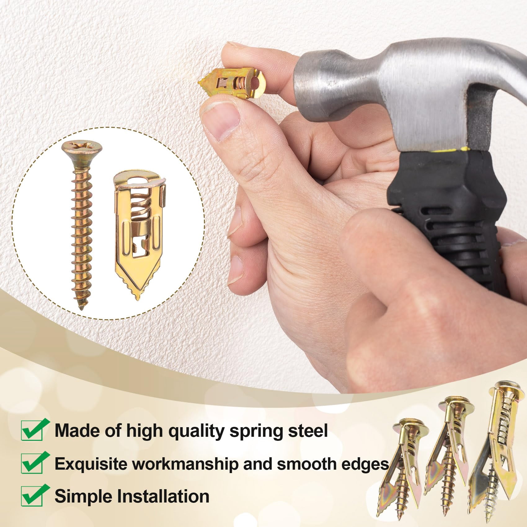 36PCS Self-Drilling Drywall Anchors, Zinc Plated Steel Screws and Anchors Kit Heavy Duty, No Drill or Holes in Wall, for Garden Statues, Patio Furniture, TV, Shelf Straps, Cabinets - 3 Sizes