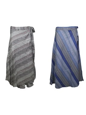 Mogul 2pc Womens Maxi Wrap Skirt Dresses Sarong Printed Rayon Beach Bikini Cover up One Size