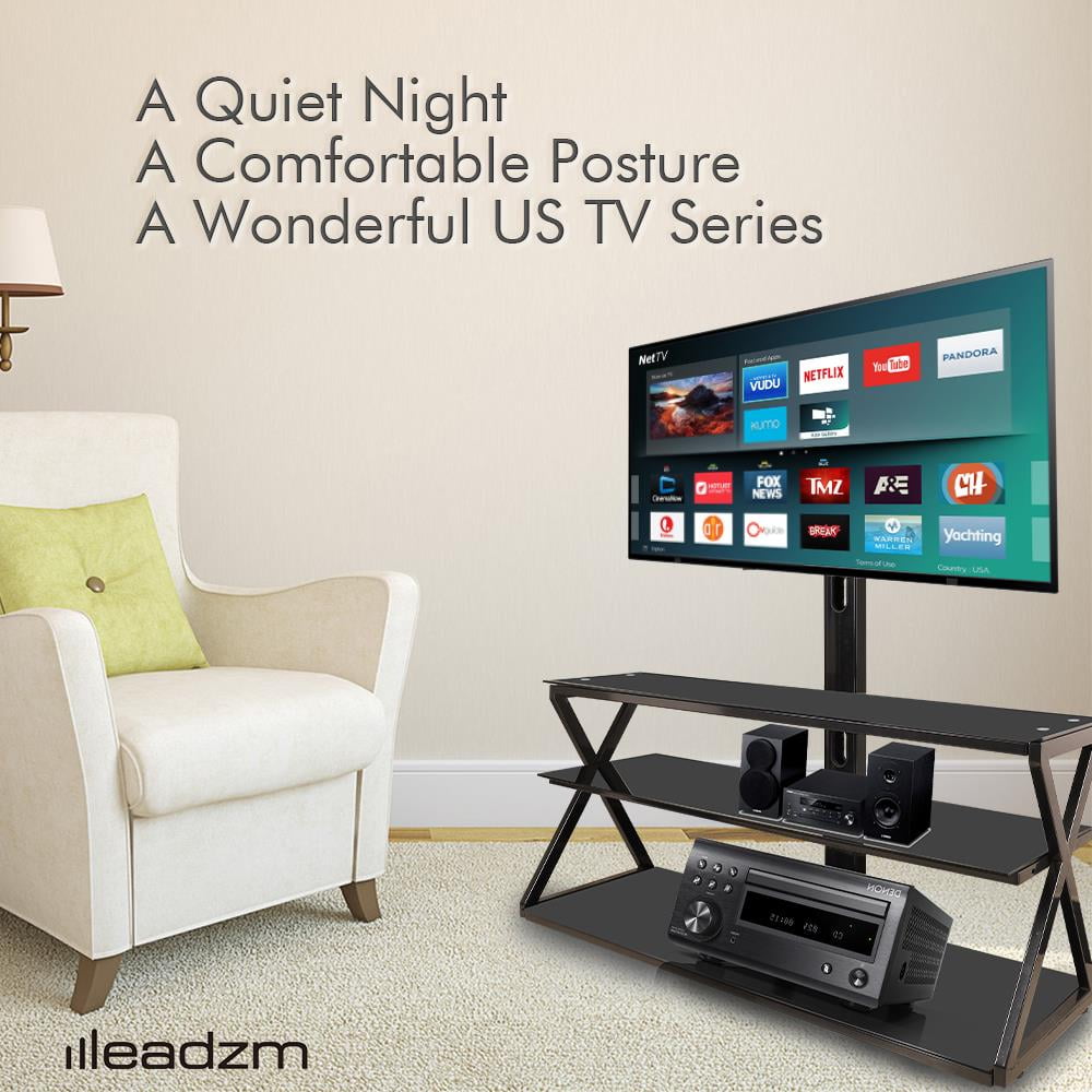 Ktaxon Swivel TV Stand Mount for 32-65" TVs, 3-Tier Glass