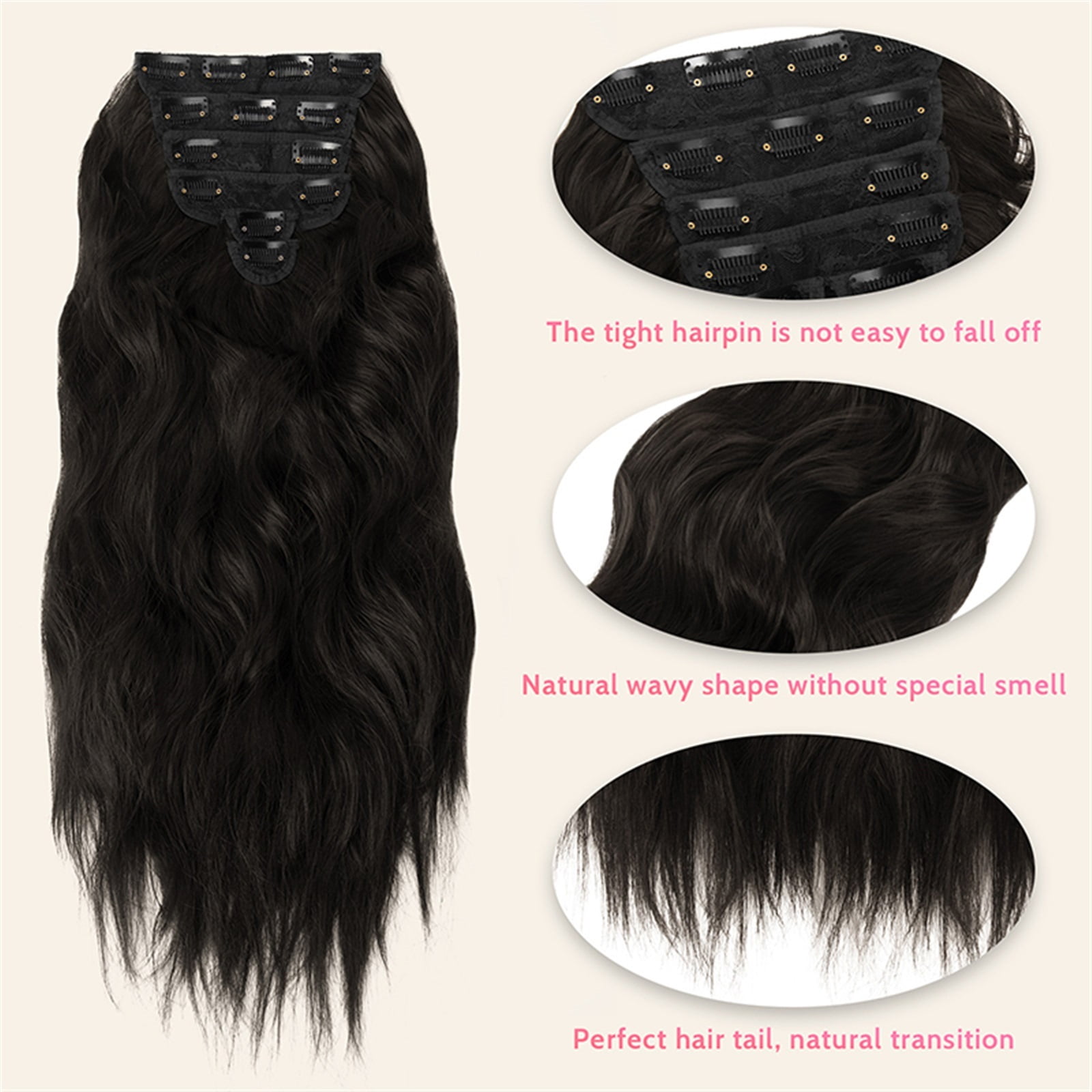 6pcs/set Clip in Synthetic Hair Extensions 22Inch Long Wavy Clip in Hair Hairpiece Heat Resistant Hair Extension Clips In Dark Brown Hairpiece for Women