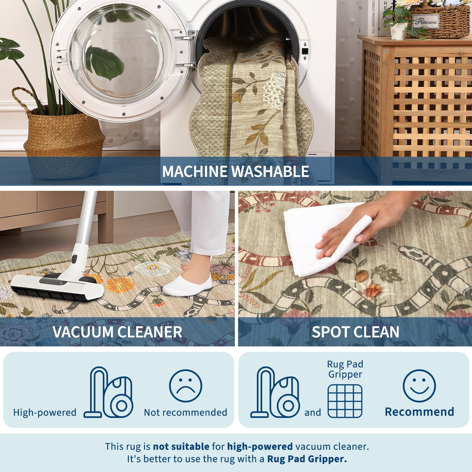 HOMERRY Area Rug 5' x 7' Rugs for Living Room Modern Washable Indoor Scalloped Snake Animal Floral Print Carpet, Brown
