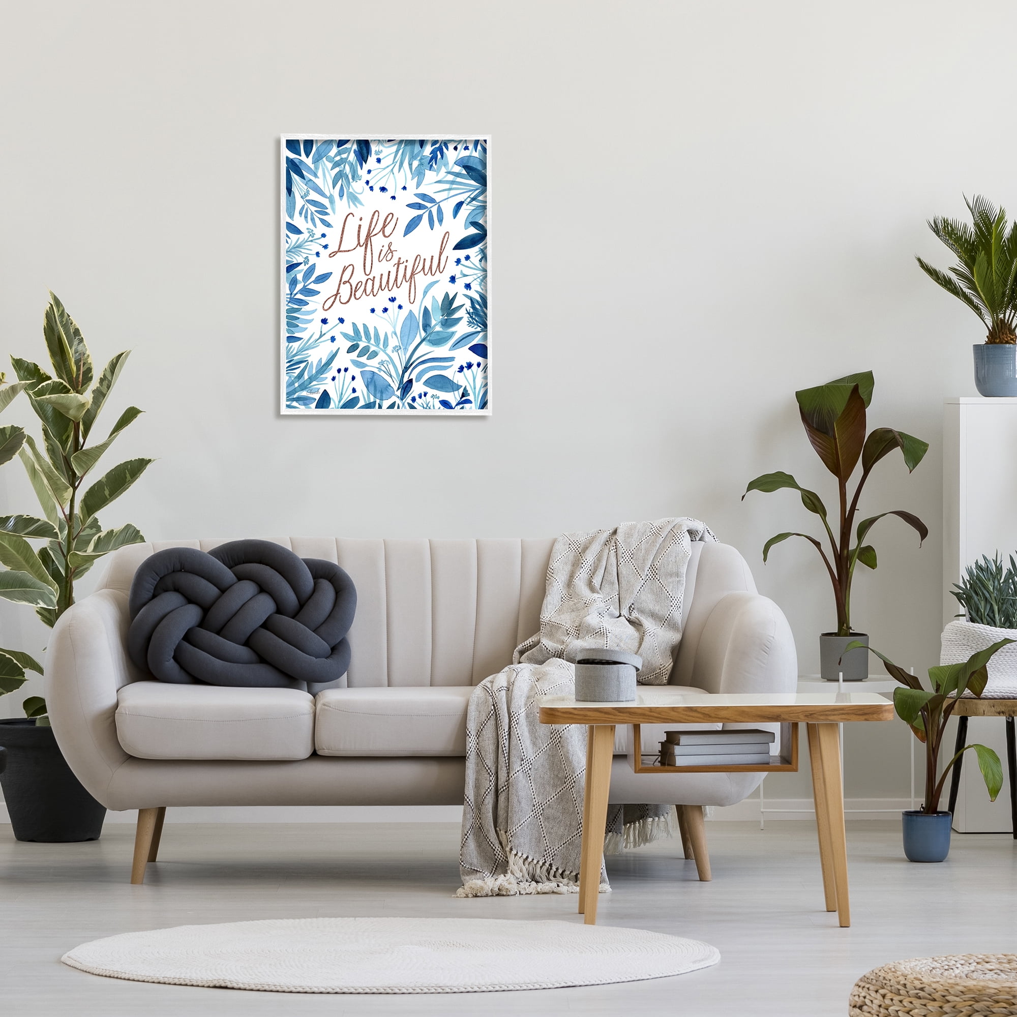 Stupell Life Is Beautiful Blue Wildflowers Botanical & Floral Painting White Framed Art Print Wall Art