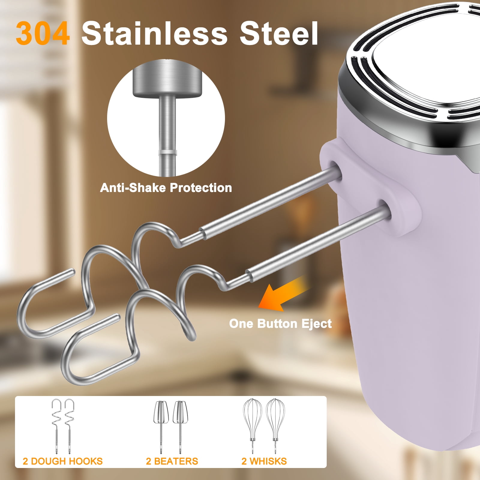 VAVSEA Electric Hand Mixer with 32 Attachments, Includes 2 Whisk, 2 Dough Hooks, 2 Beater, Cake Decorating, 500W Handheld Mixer for kitchen, Baking, Blending, Purple