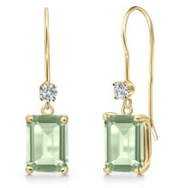Gem Stone King 14K Yellow Gold Green Prasiolite and Lab Grown Diamond Earrings for Women | 3.13 Cttw | Gemstone Birthstone | Emerald Cut 8X6MM