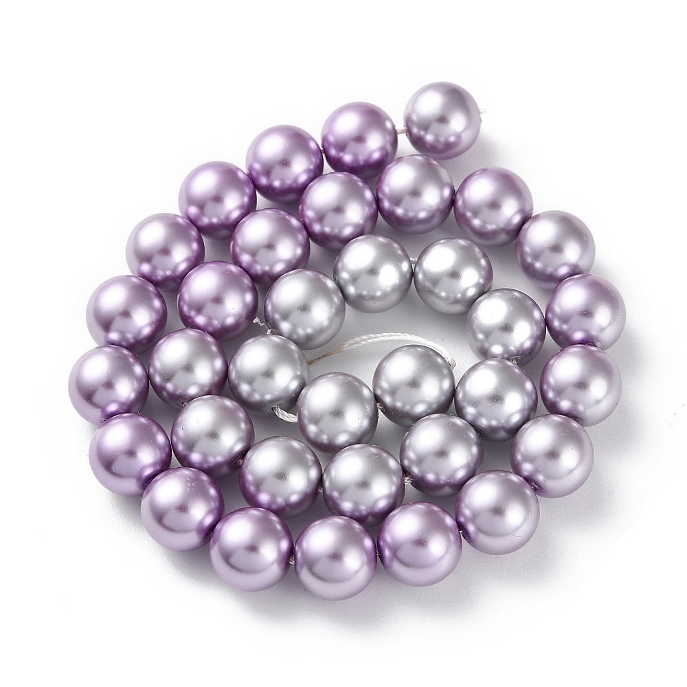 Eco-Friendly Grade A Glass Pearl Beads Pearlized Round Lilac 12mm Hole: 1.2mm about 35pcs/strand 15.94''(40.5cm)