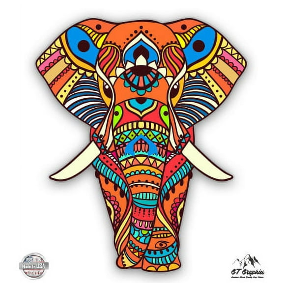 Multicolor Elephant - 3" Vinyl Sticker - For Car Laptop I-Pad Phone Helmet Hard Hat - Waterproof Decal