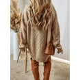 thumbnail image 4 of Women'S Cable Knit Casual Long Sleeve Loose Crew Neck Pullover Mini Sweater Dress Fall Winter Outfits Khaki M, 4 of 6