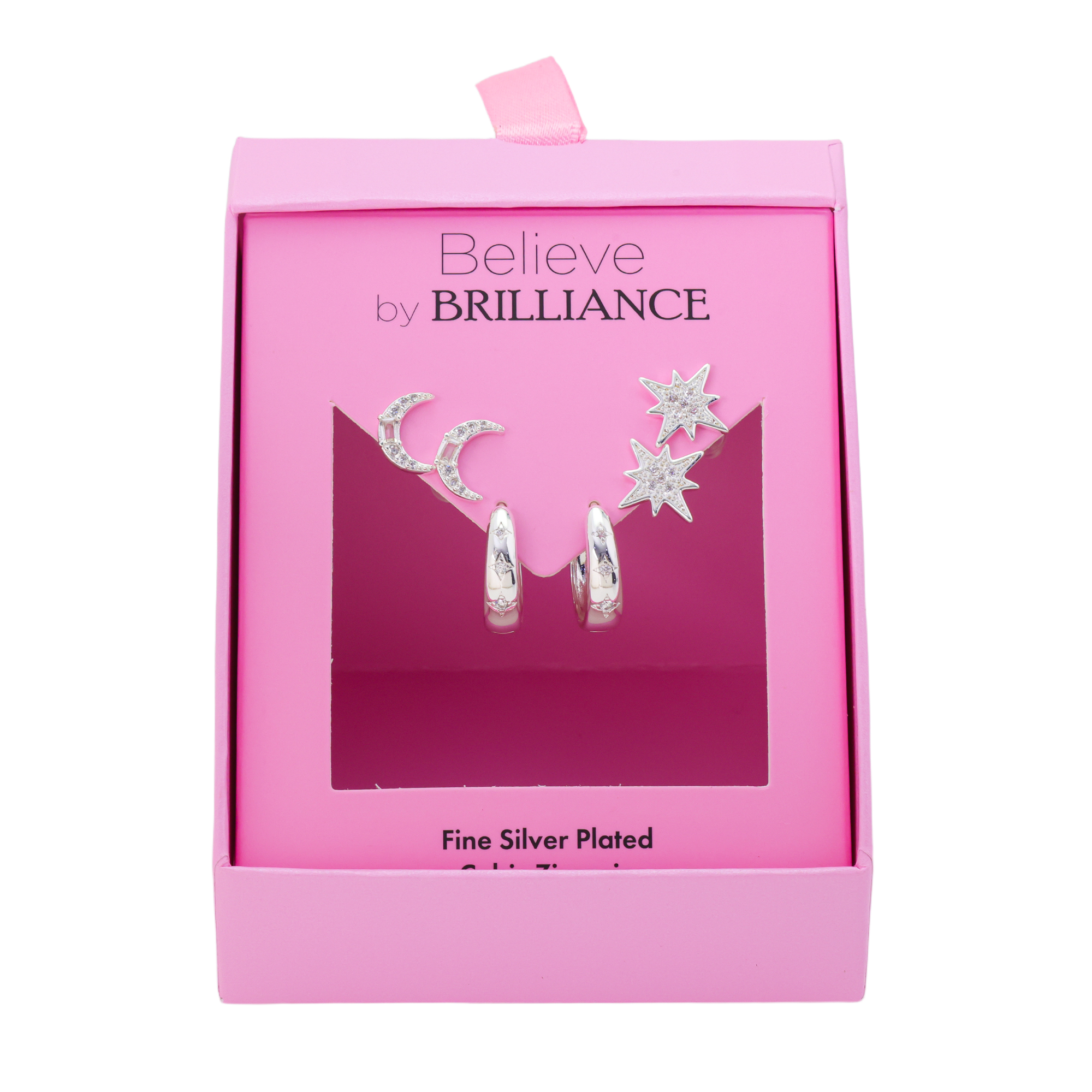 Believe by Brilliance Women's Fine Silver Plated Celestial Trio Earring Set