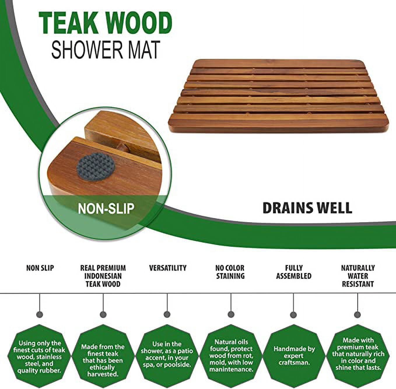 TeakCraft Teak Shower Mat, 24 Inch Non-Sliding Sauna, Spa, Bath Mat, The Troy