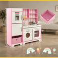 thumbnail image 4 of Redsmile Play Kitchen,Wooden Kids Kitchen Playset with Adjustable LED Lights and Washing Machine,Pretend Play Toy Kitchen Gift for Girls Boys Ages 3-10,Pink, 4 of 8