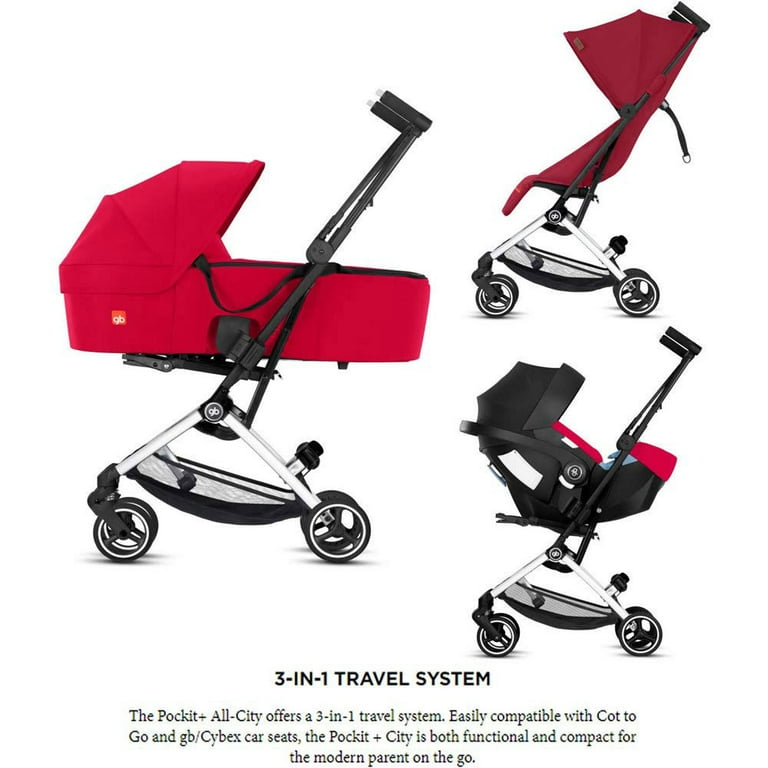 GB Pockit Plus All City 3 in 1 Infant Travel Ultra Compact Folding Stroller Blk