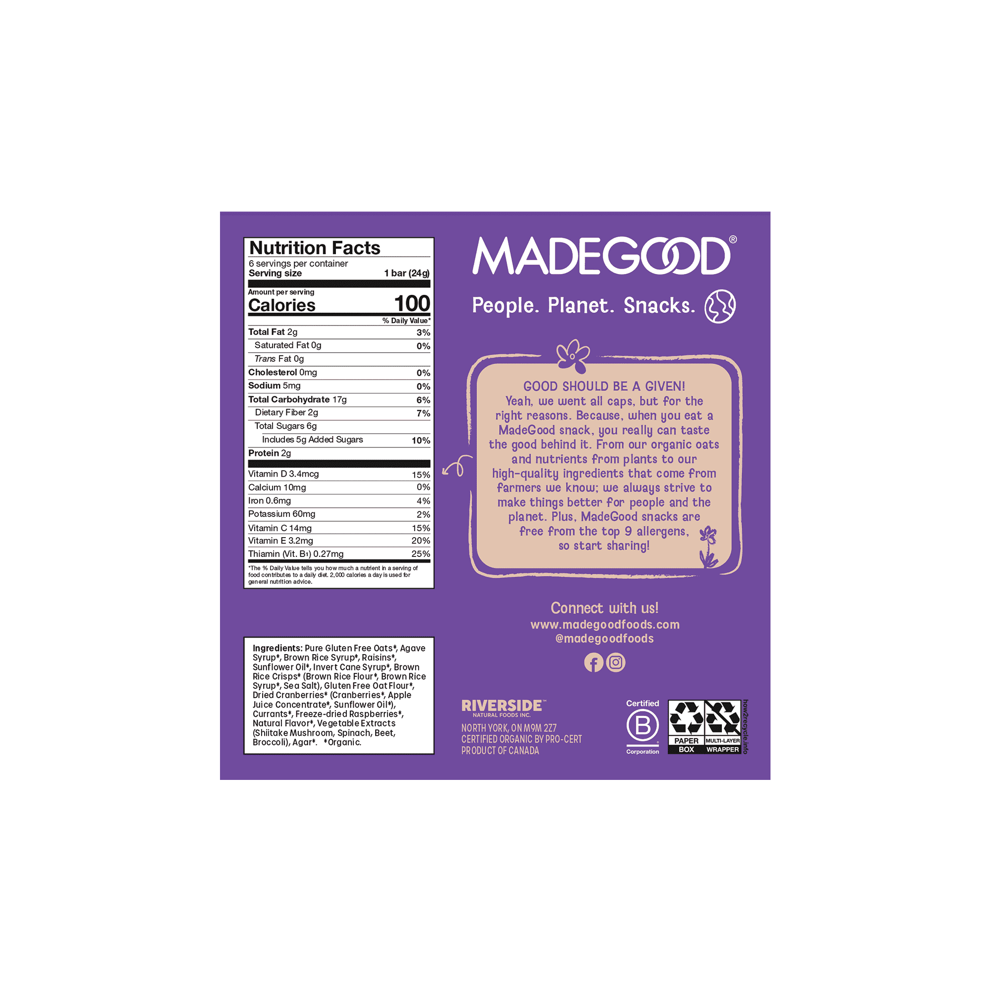 MadeGood Mixed Berry Granola Bars, 36 Healthy Snack Bars, 0.85 oz Each