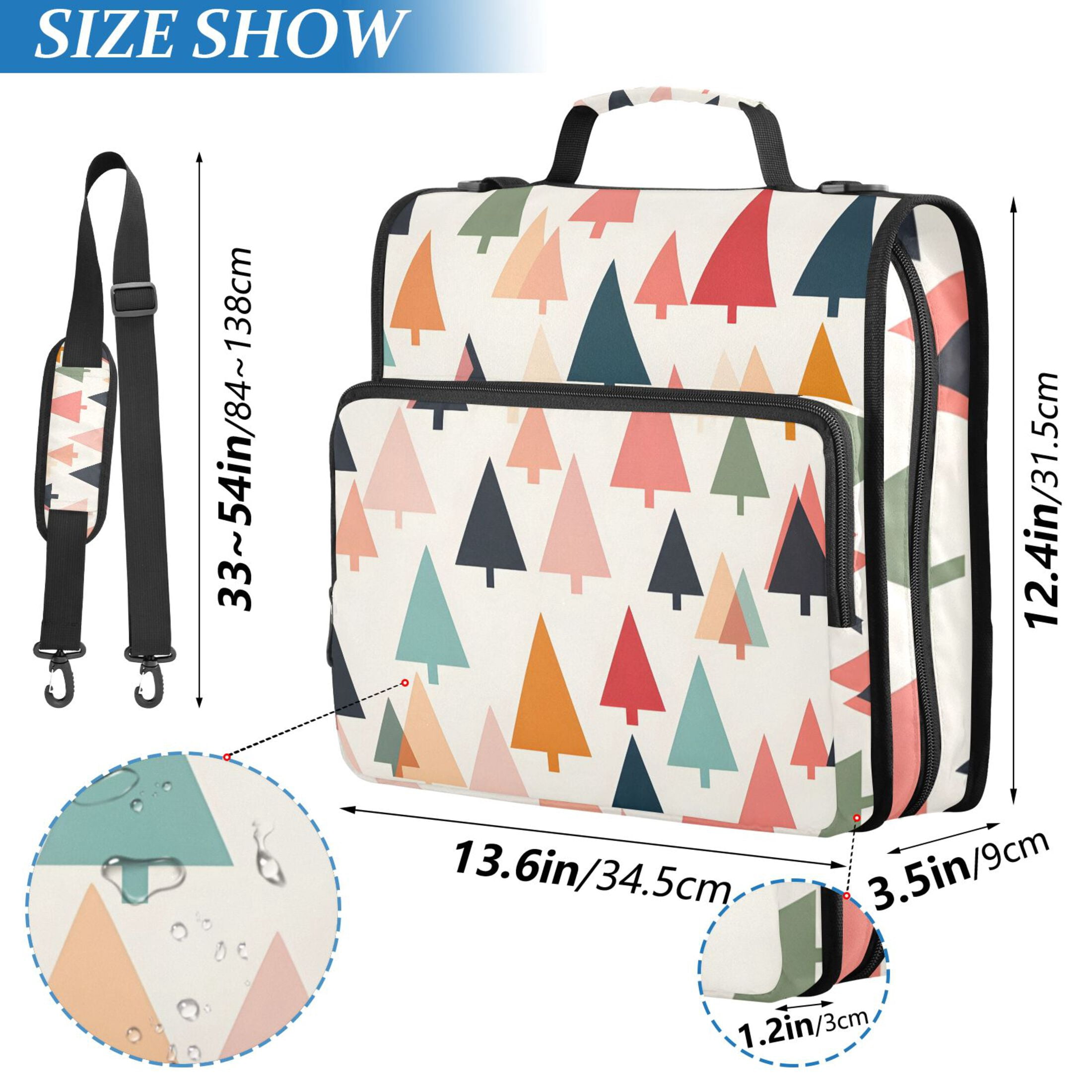 3 Ring Zipper Binder with Shoulder Strap Waterproof Trapper Keeper 2 Inch D-Ring 500 Sheets Capacity Colorful Triangular Tree