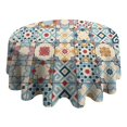 thumbnail image 4 of Multicolor Ethnic Geometric Patchwork Pattern Round Tablecloth 60"x60",Wrinkle Wipeable Table Cloth for Kitchen Dining Room Picnic Patio Party, 4 of 6