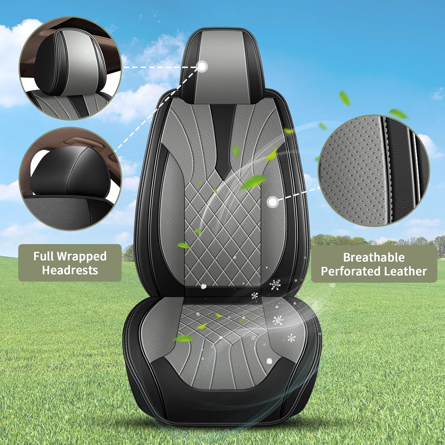 LAONNVIR Seat Covers Full Set Fit for Honda CR-V 2007-2024 2025 Faux Leather Car Seat Cover Waterproof Automotive Seat Cushion Protectors Compatible Airbag (Black&Grey,5 Seats)