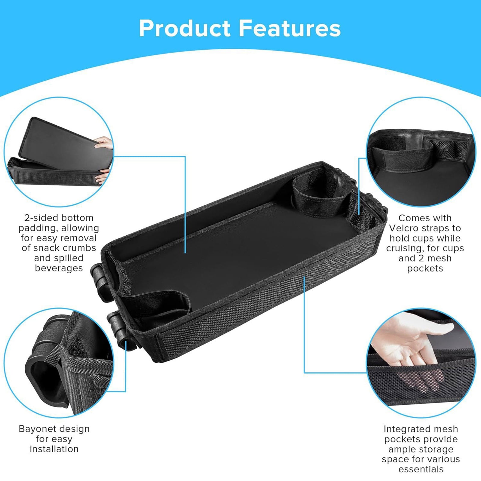 Upgraded Stroller Snack Tray with Extra Thick Base Leather Sides and Side Mesh Pockets for Enhanced Durability and Convenience
