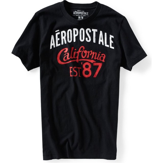 Aeropostale Hombre California Est. Camiseta gráfica 87, negra, mediana