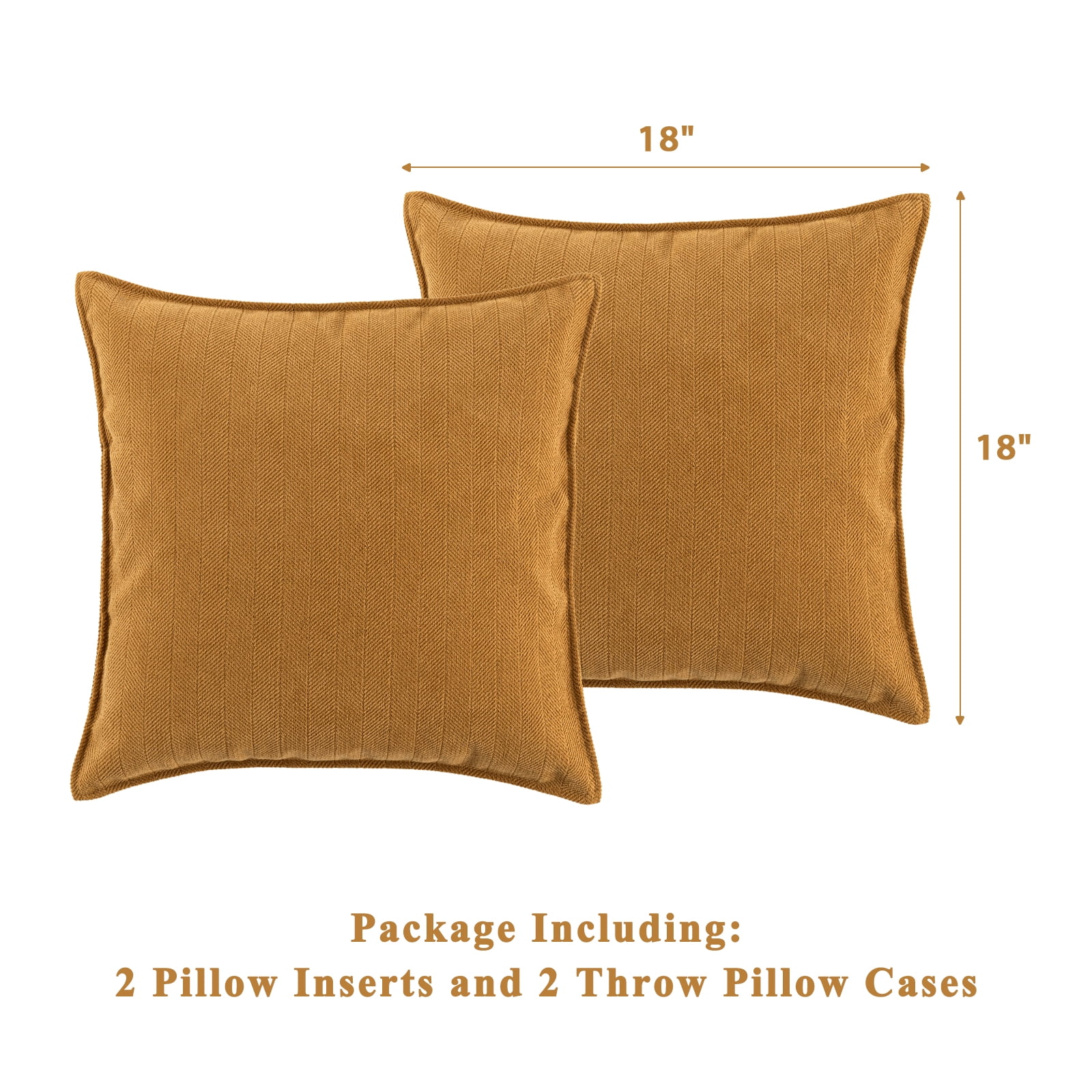 Set of 2 Decorative Pillows for Sofa, Yamaziot Throw Pillows Cushion for Couch Living Room Sofa Pillow Accent Pillow, 18"x18", Solid Yellow, Chenille, with Inserts