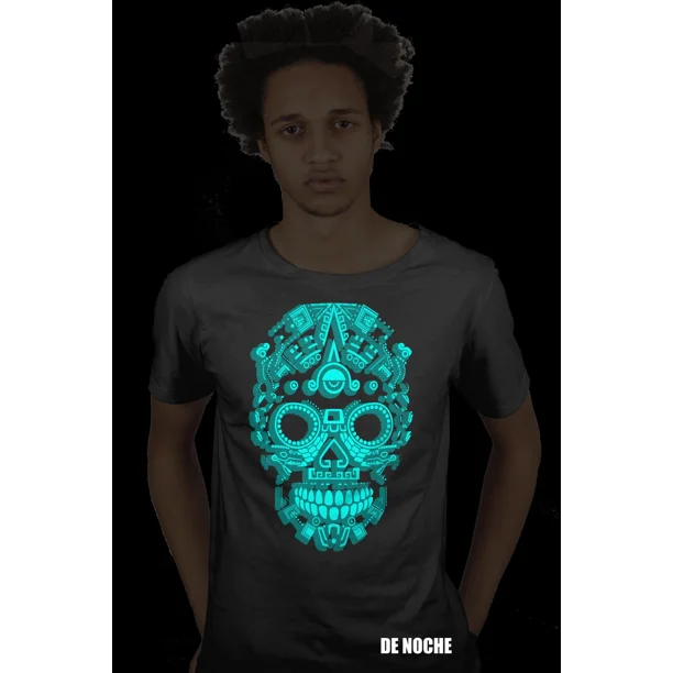 Playera Calavera Azteca PLAYERAS CHINOS Neón Brilla en la