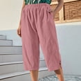 thumbnail image 3 of SHTXOZHI Womens Basic Capri Pants Elastic Waisted Straight Leg Ruched Capris Casual Vacation Bottoms with Pockets, 3 of 6