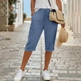 thumbnail image 6 of CBASIHI Womens Capris with Pockets- Summer Drawstring Elastic Waist Breathable Casual Straight Leg Beach Pants Blue Size M, 6 of 9