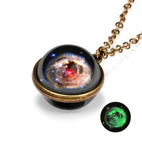 Guodhu Galaxy Necklaces Earth Globe Universe Jewelry Nebula Double Sided Outer Space Glass Planet Pendant Necklace for Women Men Christmas Gifts