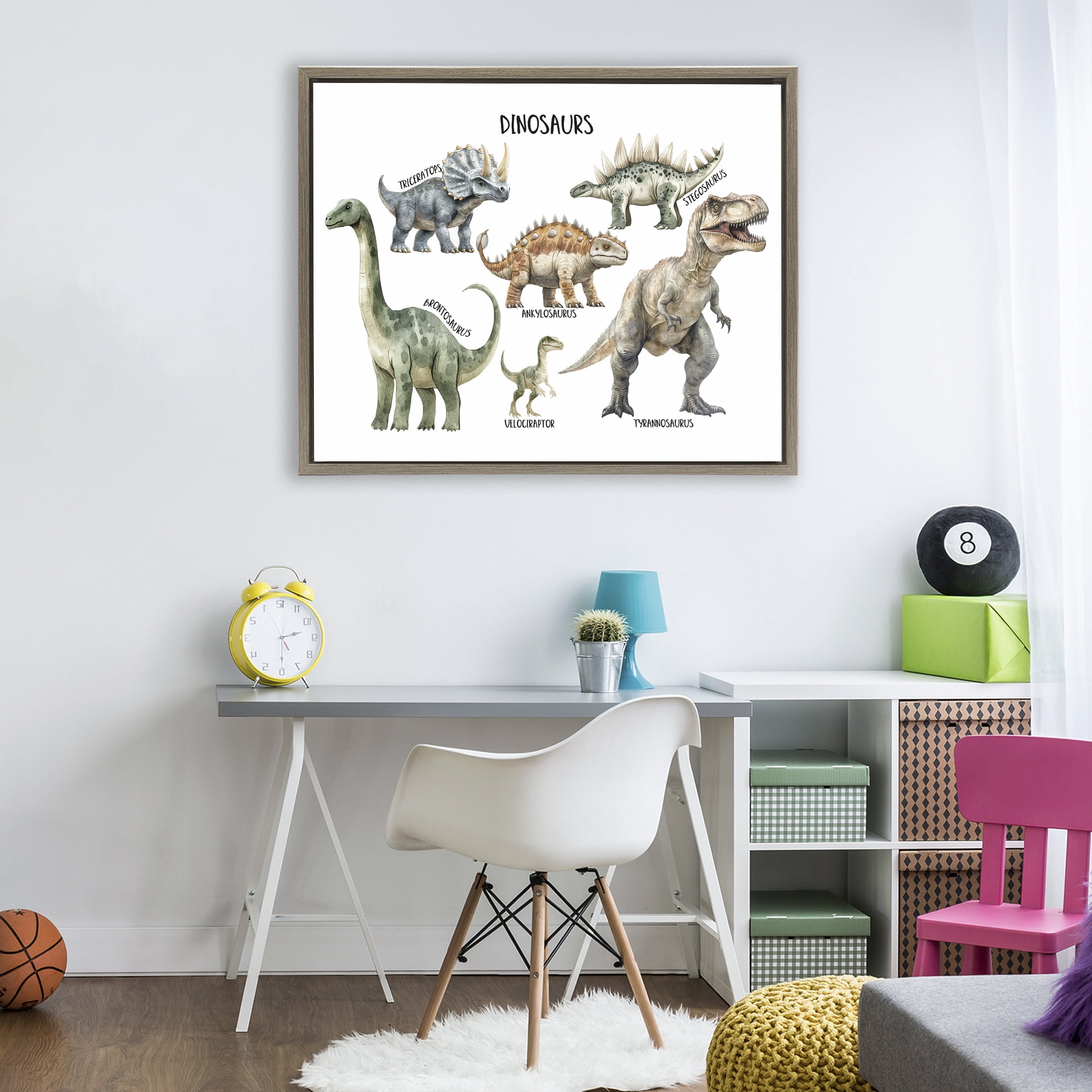 Stupell Industries Meet The Dinosaurs Brown Framed Floater Canvas Wall Art, design by Christine Simpson Art