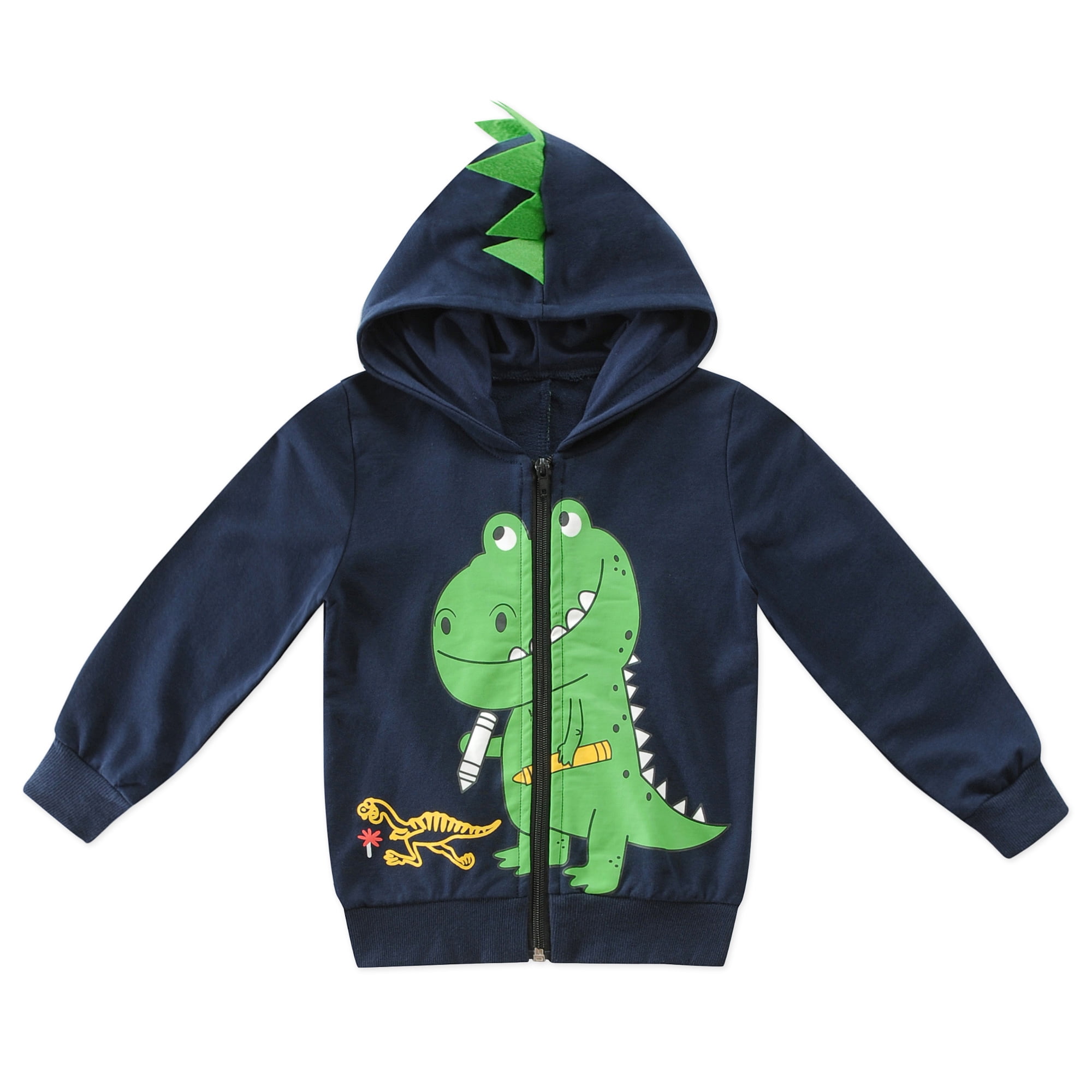 Little Boys Hoodie Kids Dinosaur Zipper Jumper Long Sleeve Cotton Hooded Sweatshirt Tops for Toddler 2-7 Years Children Clothes