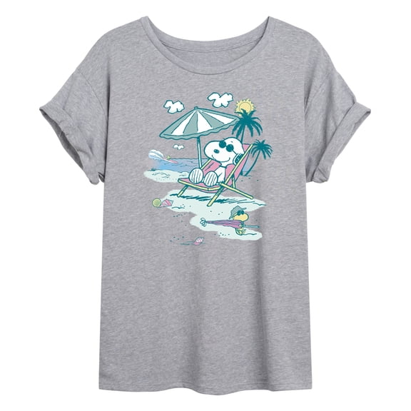 Peanuts - Snoopy Beach - Juniors Oversized Graphic T-Shirt