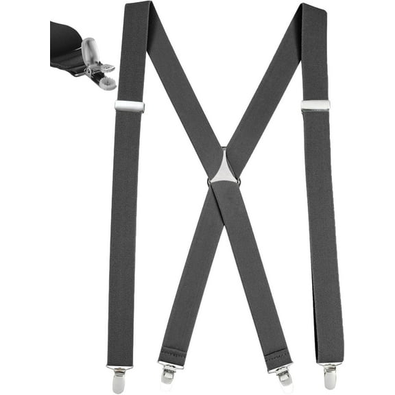 Mens Elastic X Back No Slip "Pin Clip" Straight Clip Suspenders - Black (Regular 46" Long)