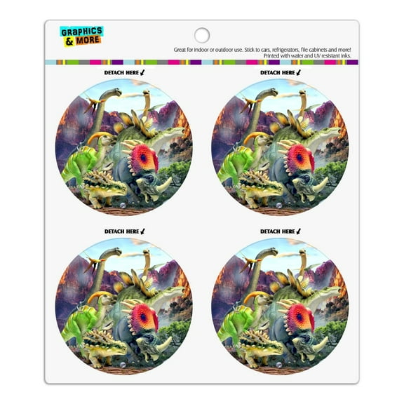 Dinosaurs Jurassic Dino Valley Refrigerator Fridge Locker Vinyl Circle Magnet Set